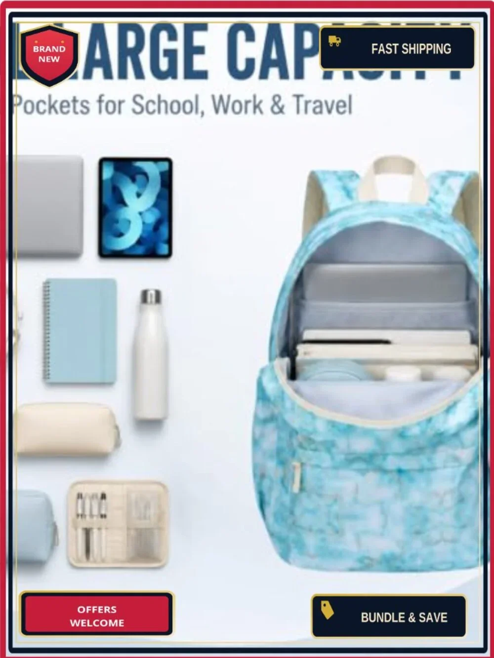 30L Water Resistant Laptop Backpack with Anti-Theft Pocket